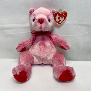 Ty Beanie Babies Romance‎ Bear 2001 Retired Valentines Plush Heart Nose & Paws